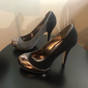 MADDEN GIRL •6 1/2• Black Gray Metallic Heels NEW!